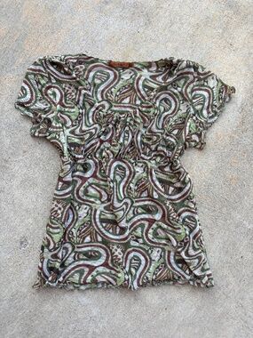 Y2K Green Patterned Babydoll Top